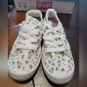 Womens Pop Comfort shoes with flamingos, cactus, and palm tree print size 9